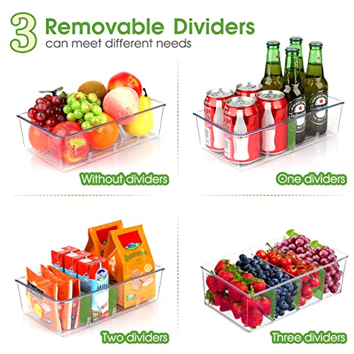 ZIZOTI Snack Organizer for Pantry Shelf, 6 Pack Clear Plastic Pantry Storage Bins with 3 Dividers for Snacks, Spices, Chips Food Organizer, Stackable Pantry Organizers for Kitchen, Fridge, Cabinet - color: 6 Pack