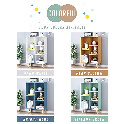IOTXY Wooden Open Shelf Bookcase - 3-Tier Floor Standing Display Cabinet Rack with Legs, 5 Cubes Bookshelf, Warm White - color: Warm White, size: 50CM