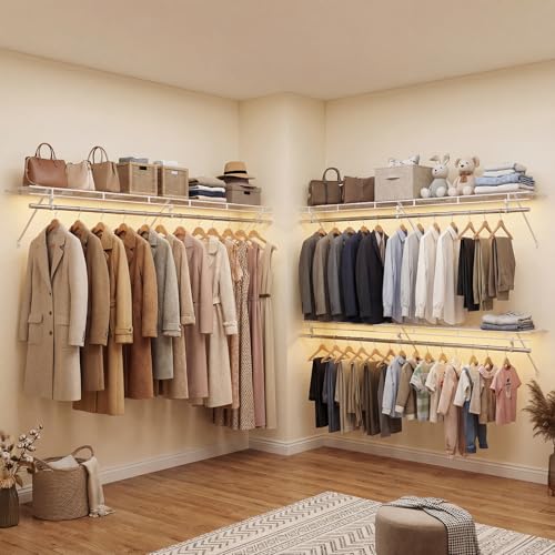COSTWAY Closet Shelves Wall Mounted, Closet Shelf with Hanging Rod, Ventilated Metal Wire Shelving Kit, Wire Wall Shelf for Laundry Room, Bedroom, Home, Mounting Accessories Included (6 ft x 12 in) - size: 6 ft x 12 in