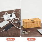 Cord hider box,Imitation rattan cable management organizer storage box with lid 2 open slots extension cord keeper charging basket cover under desk for hide wire cords and power strip-13"L*5.1"W