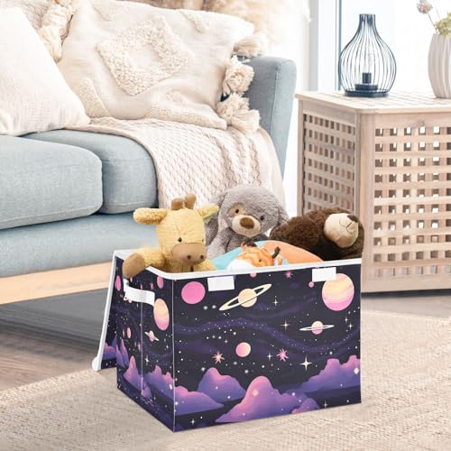 xigua Abstract Planets Storage Bins with Lids and Carrying Handle,Foldable Storage Boxes Organizer Containers Baskets Cube with Cover for Home Bedroom Closet Office - color: Abstract Planets