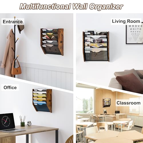 Wall File Organizer,5 Tier Mesh Mail Organizer Wall Mounted,Hanging File Holder,Magazine Rack for Documents,Magazine,Literature,File,Mails,Envelopes