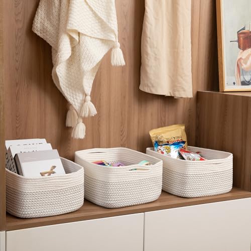 OIASKET Storage Baskets for Organizing 3 Pack, Woven Baskets for Shelves, Closet Organizer Bins Empty Gift Basket Toy Storage for Toys, Books, Towels, Clothes, 15"x11.42"x6.7", White & Black - color: White & Black