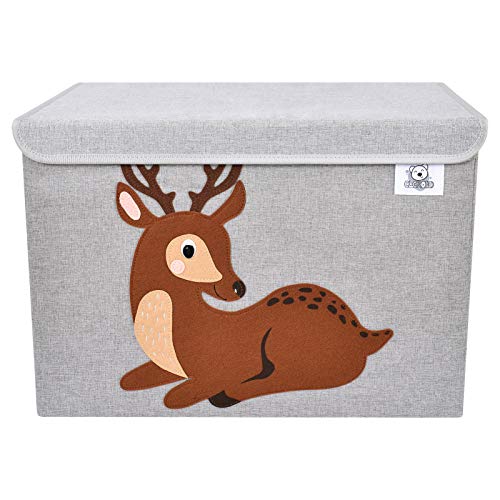 CLCROBD Foldable Large Kids Toy Chest with Flip-Top Lid, Collapsible Fabric Animal Toy Storage Organizer/Bin/Box/Basket/Trunk for Toddler, Children and Baby Nursery (Deer) - color: Deer