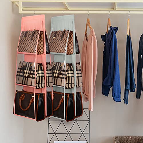 Lirex Medium and Large Handbag Hanging Purse Organizer for Closet, Handbag Storage Organizer Hanger Oxford Cloth Closet Organizer for Family Closet Bedroom, Foldable and Universal Fit, Light Pink - color: Light Pink