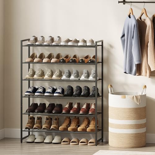 Nunsino Shoe Rack, Metal Shoe Organizer, 6 Tier Garage Shoe Rack Max Holds 30 Pairs,Shoe Storage Shelf for Closet,Entryway, Black - color: Black, size: 6 Tier
