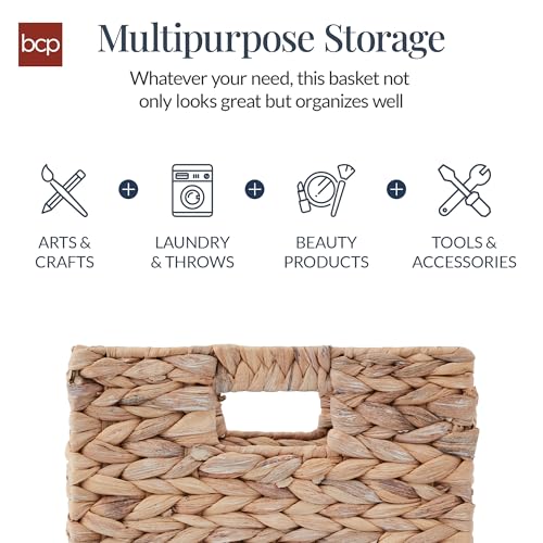 Best Choice Products 12x12in Pack of 5 Cube Storage Baskets, Water Hyacinth Multipurpose Collapsible Organizers, Handwoven Laundry Totes for Laundry, Living Room, Kids Room & Nursery - White - color: White, size: 12x12in