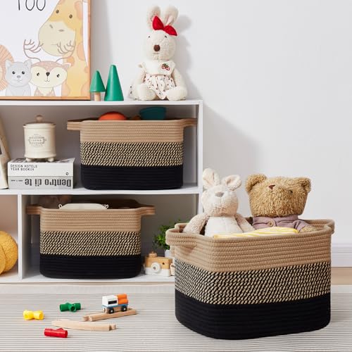 OIASKET Storage Basket for Organizing, Woven Baskets for Storage, Rectangle Decorative Baskets for Shleves, Closet, Toys, Books, Nursery Organizer Bins - Pack of 3 (Black & Brown, 15.75"x11.8"x9.85") - color: Black & Brown, size: 15.75"x11.8"x9.85"