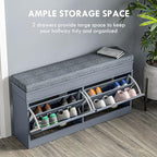 HOMCOM Modern Shoe Rack Bench for Entryway, Storage Organizer with Cushion, 2 Drawers, Adjustable Shelf, Holds 8 Pairs, Gray - color: Grey