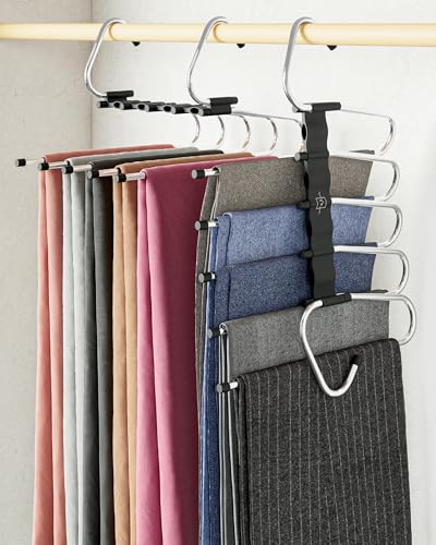 MORALVE Pants Hangers Space Saving - 4 Pack - Non-Slip Multi-Layer Space Saving Hangers - Multifunctional Clothing Rack for Closet Storage - Ideal for Jeans, Trousers, Skirts, Scarves & Slacks (Black) - size: 4 Pack