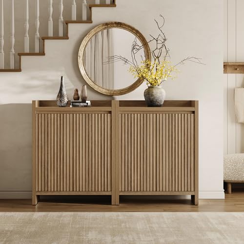 SICOTAS Shoe Cabinet - Fluted Shoe Storage Cabinet for Entryway, 72-Pair Shoes Organizer with Doors & Adjustable Shelves, 3 Pieces Large Shoes Rack Entrance Storage Cabinet for Hallway, Living Room - color: Reclaimed Caramel Oak, size: 3 Pieces