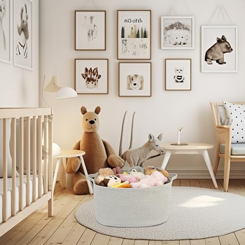 XUANGUO Large Rectangle Blankets Basket Living Room 22"x17"x12" Woven Cotton Rope Storage Baskets for Nursery Toy Baskets for Kids and Dogs Laundry Basket Bin for Clothes Towels grey - color: grey