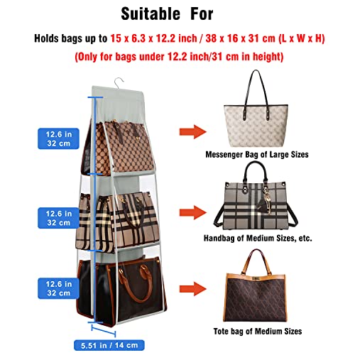 Lirex Medium and Large Handbag Hanging Purse Organizer for Closet, Handbag Storage Organizer Hanger Oxford Cloth Closet Organizer for Family Closet Bedroom, Foldable and Universal Fit, Grey - color: Grey
