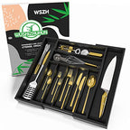 Utensil Organizer Silverware Drawer Organizer - Bamboo Expandable Cutlery Tray with Dividers for Utensil Holder Office Storage Makeup Desk Drawer Tool Organization W13.5"-19.5" x L17.5" x H2.5"(Black) | Expandable, Cutlery Tray, with Dividers, Utensil Hol