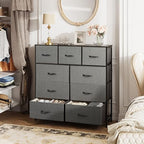 WLIVE 9-Drawer Dresser, Fabric Storage Tower for Bedroom, Hallway, Entryway, Closet, Tall Chest Organizer Unit with Fabric Bins, Steel Frame, Wood Top, Easy Pull Handle, Dark Grey - color: A-dark Grey