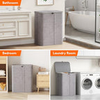 Lifewit 185L Large 3 Section Laundry Hamper with Lid, Plastic Laundry Basket with Bamboo Handles and Removable Bags, Tall Foldable Clothes Hamper for Bathroom Bedroom, Light Gray - color: Light Gray