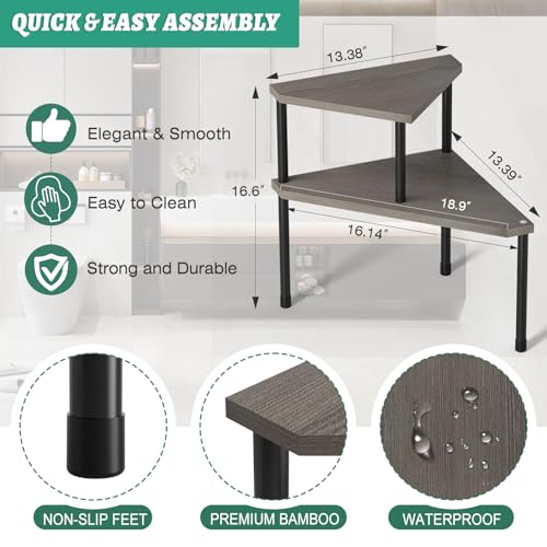 Weenson Bathroom Counter Organizer Over Sink Organizer for Toiletries, Makeup, Kitchen Countertop Organizer Spice Rack for Salt, 2-Tier Corner Counter Shelf for Coffee Area Storage(Rustic Grey) - color: Rustic Grey