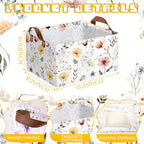 Boao 3 Pcs Wildflowers Storage Bin Wildflowers Collapsible Large Storage Baskets for Gifts Canvas Laundry Basket Foldable Box with Handle for Office Home Bedroom Clothes - style: Wildflowers