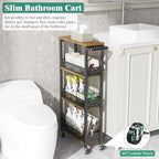 Giwil 4-Tier Slim Rolling Storage Cart for Kitchen Bathroom Organizer, Mobile Narrow Storage Cabinet Utility Cart with Wood Rack on Wheels for Pantry Laundry Small Space - size: Brown/Net Bar
