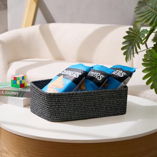 MiniArk Large Shallow Organizing Baskets 15x11x5.1 Inches - Rope Woven Storage Bins for Bathroom, Shelves, Cube Closet, Mixed Black 3 Packs - color: Mixed Black, size: 3pcs-L15×W11×H5.1"
