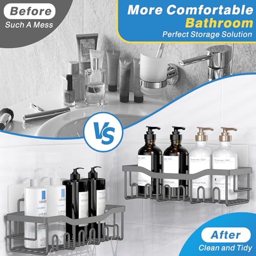 EUDELE 5-Pack Rustproof Stainless Steel Shower Caddy – No Drill Adhesive Bathroom Organizer with Large Capacity, Spacious Shower Shelves for Inside Shower, Kitchen & Home Decor Storage-XL Size - color: Dark Grey