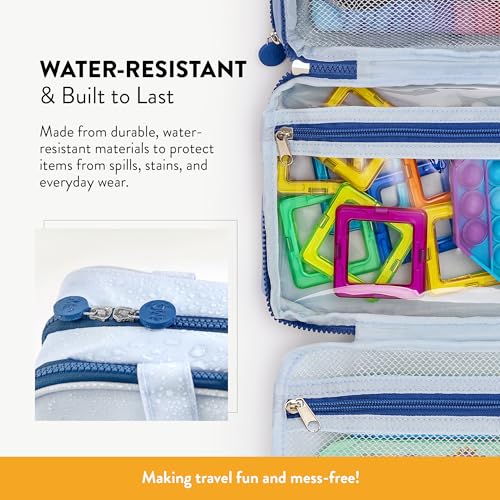 Kids Travel Organizer – Multi-Compartment, Water-Resistant Hanging Bag for Toys, Snacks, & Activities - Compact, Lightweight Design with Hook & Carry Handle - Perfect for Travel Use (Blue, Small) - color: Blue, size: Small
