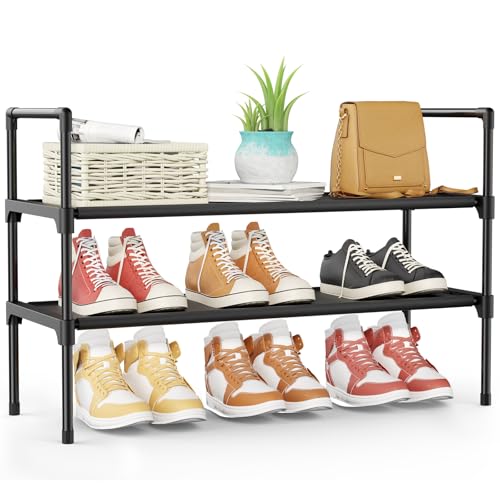 Kitsure Shoe Rack - 2-Tier Shoe Organizer, Shoe Rack for Closet, Entryway, Bedroom, Easy- Assembly Storage Shelf with Side Handles, 27.6" Wide - 2 Tiers, Black - color: Black, size: 27.6" Wide - 2 Tiers
