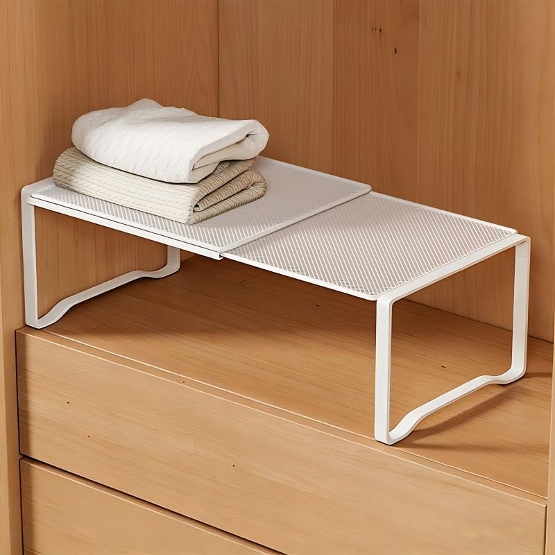 Extendable Dense Mesh Metal Shelf - 15-24.4in Adjustable Stackable Organizer for Kitchen, Bathroom, Shoe Cabinet & Tool Closet, Dust-Proof Small Item Friendly Storage Rack (1 Piece, White) - color: White, size: 1 Piece