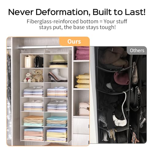 ALLTIDYUP Space-Saving Hanging Closet Storage Organizer – Dual-Row Foldable Shelves with 3 Hooks, 6-Tier Wardrobe Organizer for Dorm, Bedroom, Closet (White) - color: White, size: 6 Tier