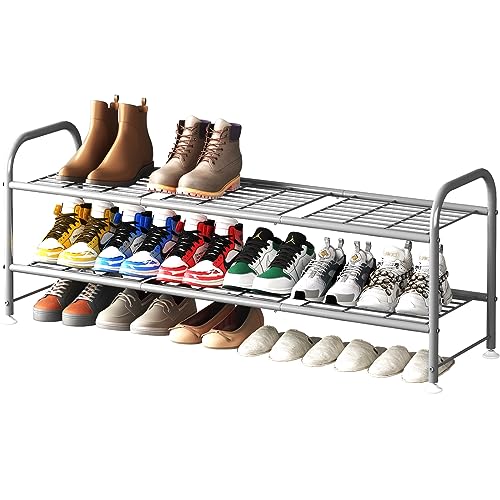 LINZINAR Shoe Rack 2 Tier Storage Organizer for Closet Entryway Metal Grey - color: Grey, size: 2-Tier