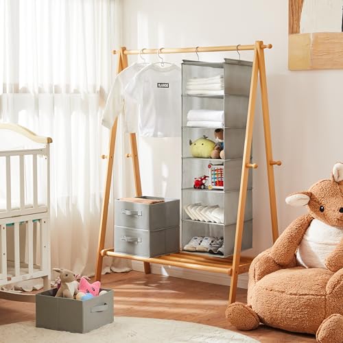 MAX Houser 6 Tier Shelf Hanging Closet Organizer, Closet Hanging Shelf with 2 Sturdy Hooks for Storage, Foldable (Light Grey-D3) - color: Light Grey-d3