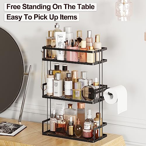 Godboat Bathroom Organizers and Storage, 3-Tier Wall Shelves, Over Toilet Rack with Paper Holder and 2 Hooks, Floating Shelf & Accessories, Gifts for Women, Mom, Mothers Day (Black) - color: Black, size: 3-Tier