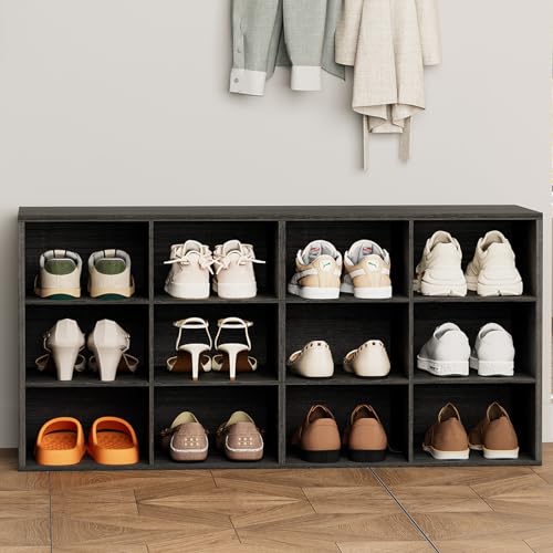 Aenuert 12-Cubby Shoe Rack, 3-Tier Wood Shoe Organizer, Multifunctional Shoe Organizer Bench for Entryway, Mudroom, Hallway, Closet,36.22 * 11.81 * 17.72 Inch,Black - color: Black, size: 12-cube 3-tier