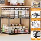 Spice Rack Organizer for Cabinet, 2 Tier Vertical Pull Out Spice Rack – Heavy Duty Metal Spice Organization for Cabinet, 60-Jar Capacity, Height Adjustable Cabinet Organizer, 13.58''Wx10.5''Dx9.5''H - size: 13.58"W X 10.5"D X 9.5"H - 2 Tier