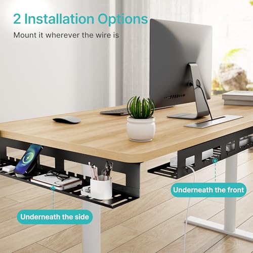 PEGZONE Under Desk Cable Management Tray, 31.5 Inches Metal Cord Organizer Rack, Desk Tray for Power Strip, Cord, Wire, Easy Mounting Cable Management Under Table for Home Office, Black - color: Black, size: 31.5"