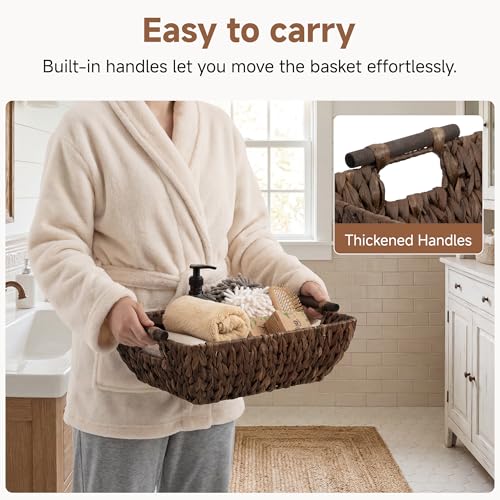 Storageworks Wicker Baskets for Shelves, Large Organizer Basket for Shelves, Wicker Baskets for Storage, Decorative Storage Basket, Vintage Home Decor, Water Hyacinth - color: Dark Brown(Water Hyacinth), size: Large