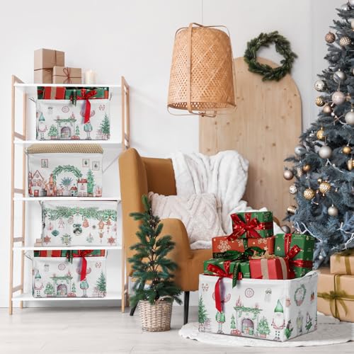 4 Pack Christmas Storage Bin Collapsible Large Christmas Storage Baskets for Gifts Xmas Tree Canvas Laundry Basket Foldable Box with Handle for Office Home Bedroom Clothes Toys Holiday Decor - style: Neutral Wind