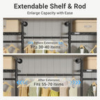 Timate F3 Medium Wall Mounted Clothes rack Expandable Closet, Industrial Pipe Clothing Rack for Hanging Clothes, Heavy Duty Clothes Rack with Shelves, Garment Rack Wall Closet System Black Pipe Closet - color: Black, size: F3 Medium