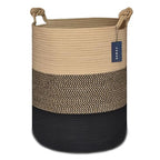 COMSE Extra Large Blanket Basket, Tall Woven Storage Basket, Nursery Hamper, 15.7”x 21.7”, Cotton Rope Laundry Hamper for Toys Clothes Towels, Brown/Black - color: Brown & Black