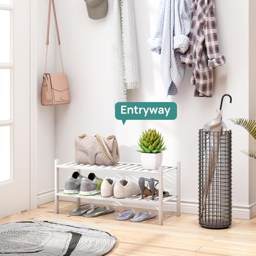 viewcare White Shoe Rack for Entryway, 2 Tier Shoe Organizer for Hallway Closet, Bamboo Wood Shoe Racks for Indoor Outdoor (White, 2-Tier) - color: White, size: 2-Tier
