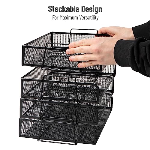 Mind Reader Stackable Paper Tray, Desktop Organizer, File Storage, Office, Metal Mesh, 4 Pcs., Black (Pack of 4) - color: Black, size: 13.3" x 9.8" x 11.3" (Pack of 4)