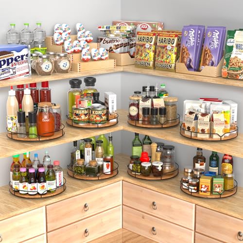Lazy Susan Turntable Organizer for Cabinet Pantry Kitchen Countertop Refrigerator Cupboard, Pine Wood (Carbonized Black, 12“) - color: Carbonized Black, size: 12''