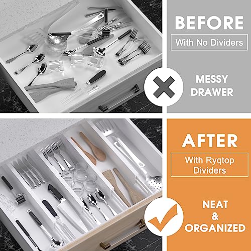 Bamboo Drawer Dividers Organizers, Kitchen Drawer Organizer, Adjustable Drawer Divider for Clothes, Kitchen, Dresser, Bedroom, Bathroom and Office, 4-Pack (White, 12-17 IN) - color: White, size: 12-17 IN
