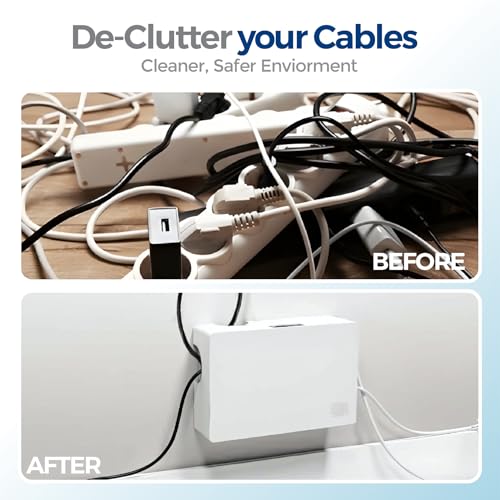 Cable Management Box with Included Mounting Hardware – ABS Cord Organizer (12,7 x 7,8 x 4,5 in) | Heat-Tolerant Power Strip & Cable Storage | Wall-Mountable or Floor Use - color: White
