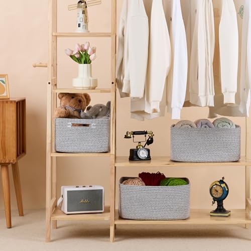 MiniArk Large Storage Baskets for Shelves, Closet Organizers Bins for Clothes Blanket Towels, Baby Nursery, Toy Baskets Box, Woven Rope Baskets, 17 x 13 x 7.5”, 2 Packs Mixed Grey - color: Mixed Grey, size: 2pcs-L17×W13×H7.5"