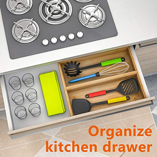 Drawer Organizer Storage Box Kitchen - Wood Stackable Tray Utensil Organizer for Office Drawers,Cabinets,Shelves,Pantry,or Bathroom Counter,Drawer Dividers for Silverware Set of 2（15x6x2.5inch） - size: 15x6x2.5inch