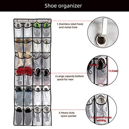 SAVERHO Hanging Shoe Organizer, Over The Door Shoe Organizer with 24 Mesh Large Pockets Door Shoe Rack for Men Women Kids Hanging Door Shoe Holder Size:58x21 Inch (White-2pack) - color: White-2pack of 24 pocket
