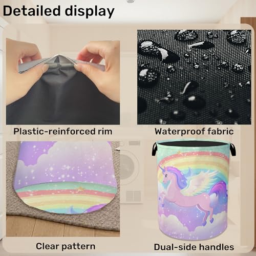 Rainbow Unicorn Foldable Laundry Hamper - Waterproof Fabric Storage Basket with Handles, Clothes Hampers for Laundry,Bedroom,Dorm - color: Rainbow Unicorn