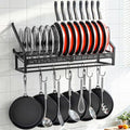 Housolution Pan Rack Wall Mounted, 24.8" Vertical Lid Organizer with 14 Adjustable Dividers, Heavy Duty Hanging Cookware Holder Hanger with 6 S-Hooks & 6 Vertical Hooks - color: Black, 1 Tier