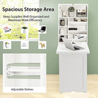 Tangkula Foldable Wall Mounted Desk, Floating Table with Storage Shelves & Hooks, Space-Saving Fold-Up Murphy Desk for Small Spaces, Home Office, Dorm Room - color: White
